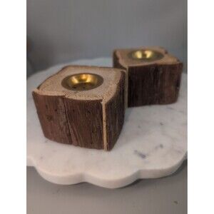 2 Rustic Wooden Candle Holders or Incense Burners Square Decor